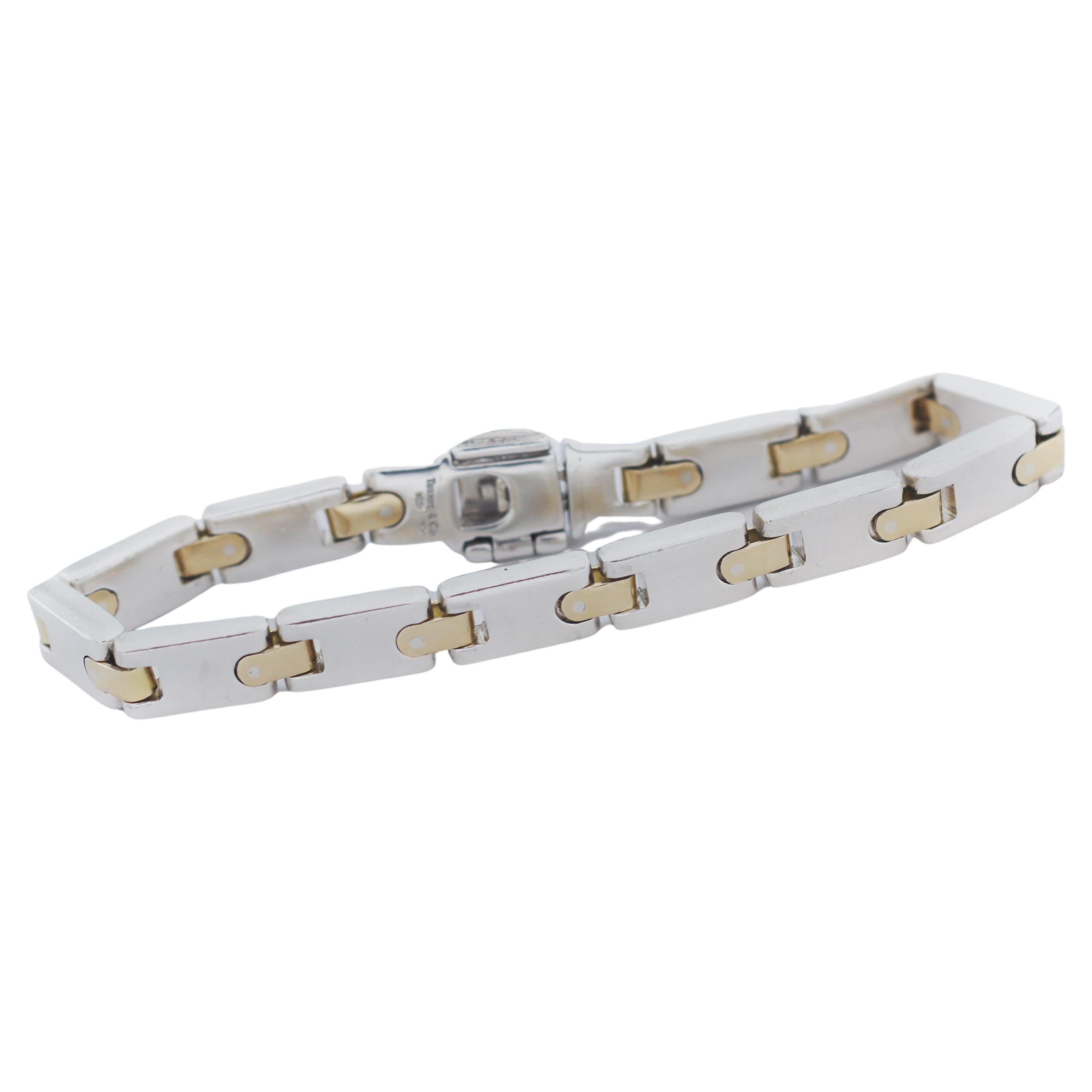 Tiffany & Co. Vintage 925 Silver Gold Rectangle Bar Link Bracelet en vente