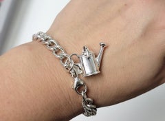 Tiffany & Co Vintage 925 Silver Watering Can Charm Textured Bracelet 7.5" 30.5g