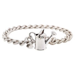 Tiffany & Co Vintage 925 Silver Watering Can Charm Textured Bracelet 7.5" 30.5g