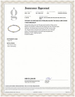 Tiffany Co Vintage 925 Sterling Silver 750 Gold Link Chain 7 Inch Bracelet