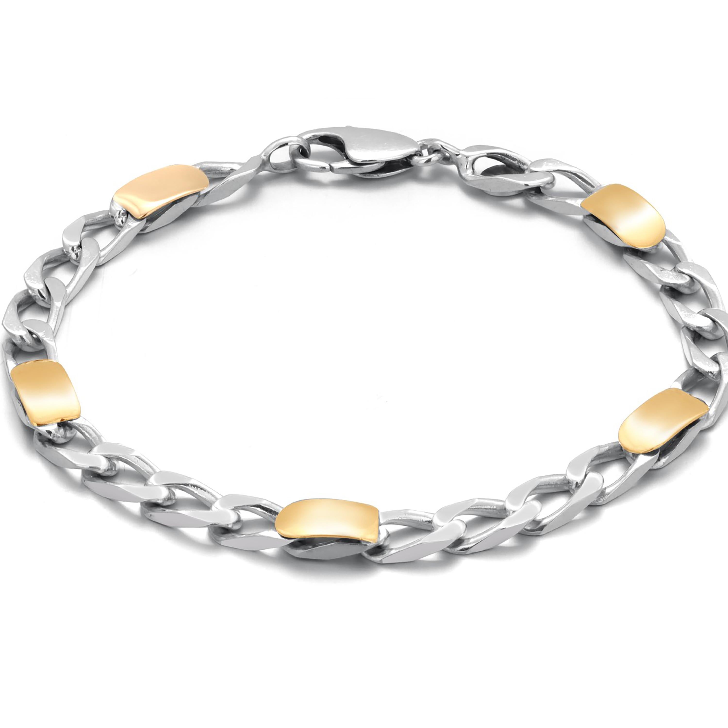 Tiffany Co Vintage 925 Sterling Silver 750 Gold Link Chain 7 Inch Bracelet In Good Condition For Sale In New York, NY