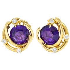 Tiffany & Co. Vintage Amethyst Diamond 18 Karat Gold Ear-Clip Earrings