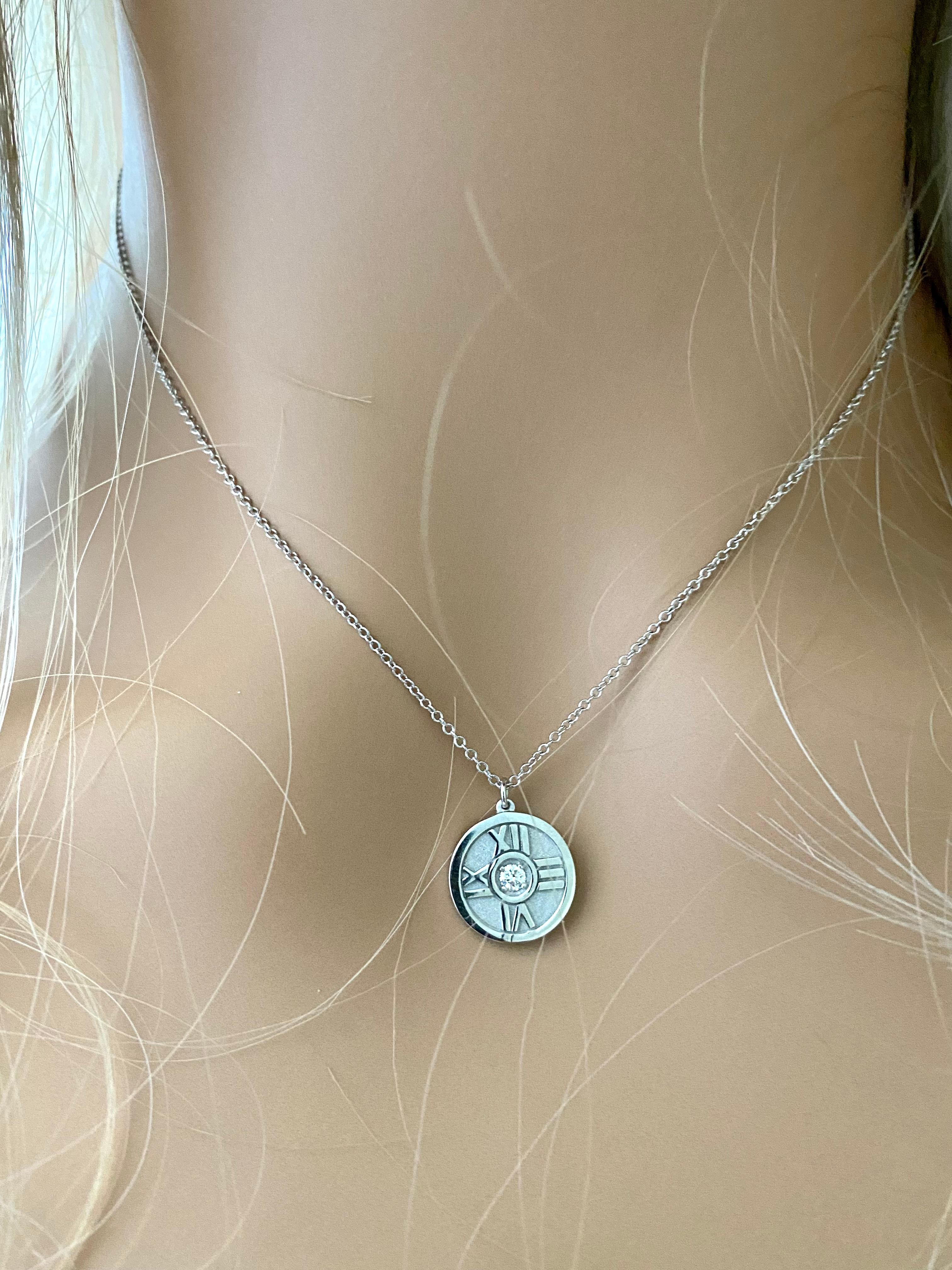 Tiffany Co Vintage Atlas Collection 18 White Gold Diamonds 0.05 Carat Pendant 1