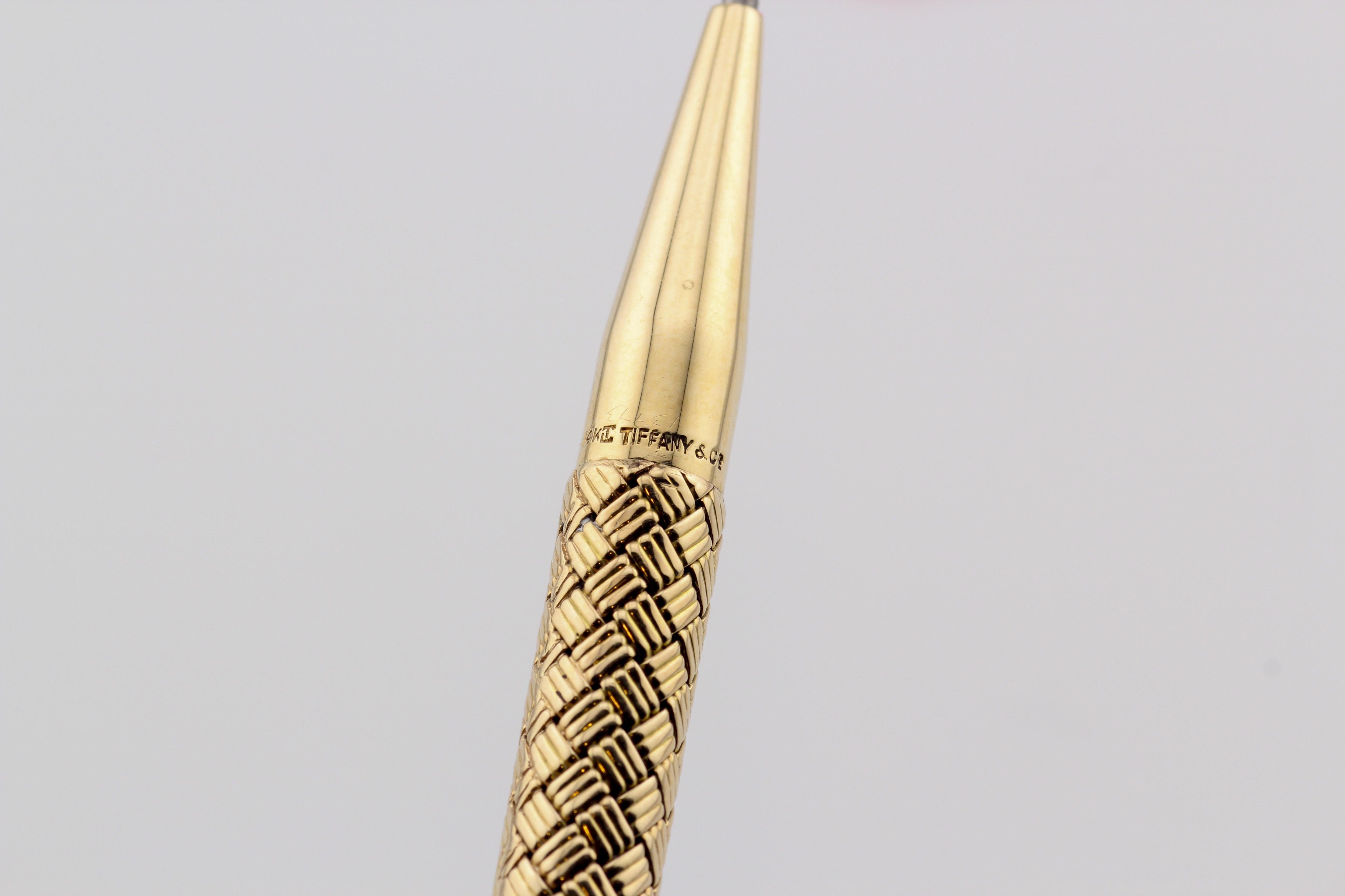 Tiffany & Co. Vintage Basket Weave 14K Yellow Gold Ballpoint Pen In Good Condition In Bellmore, NY