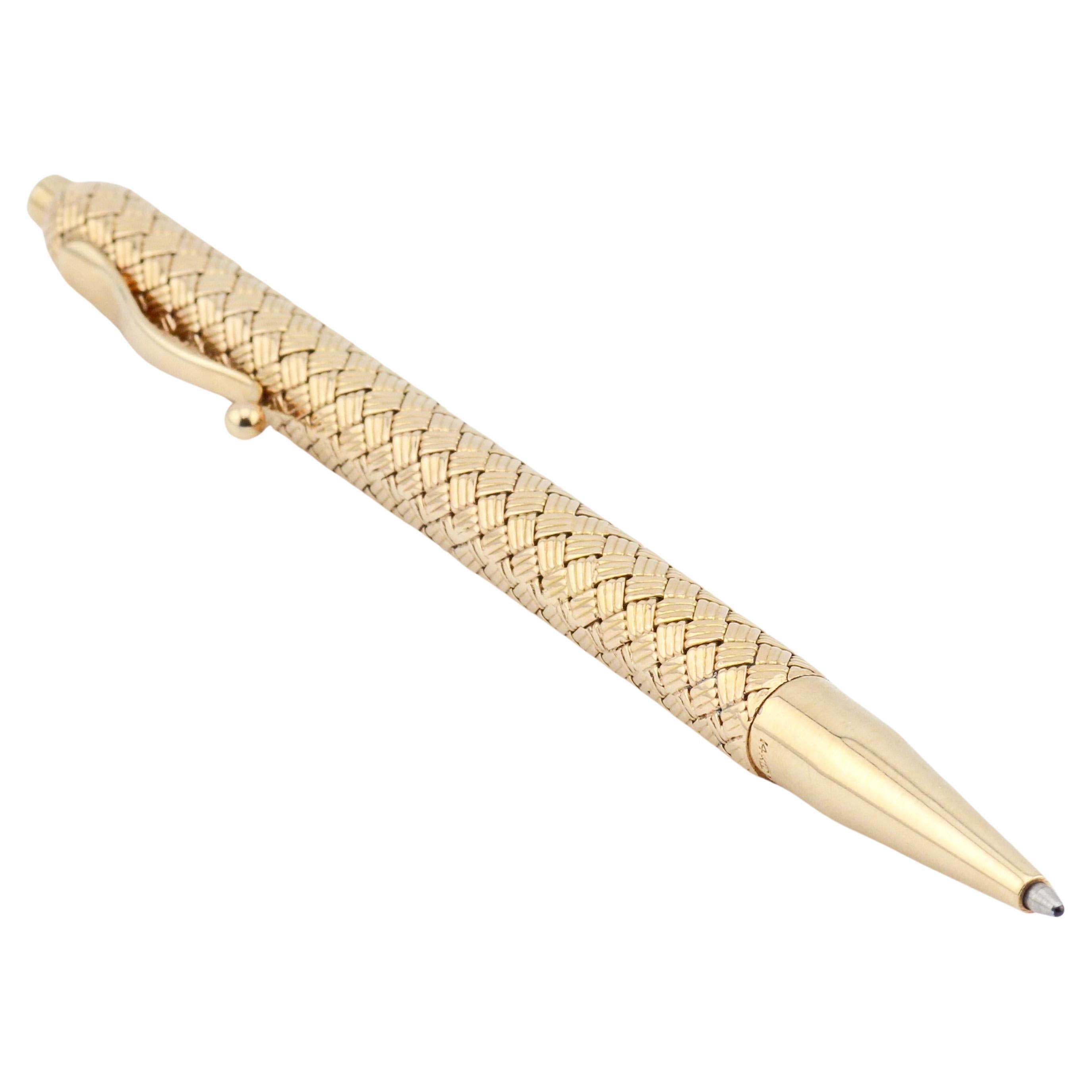 Tiffany & Co. Vintage Basket Weave 14K Yellow Gold Ballpoint Pen