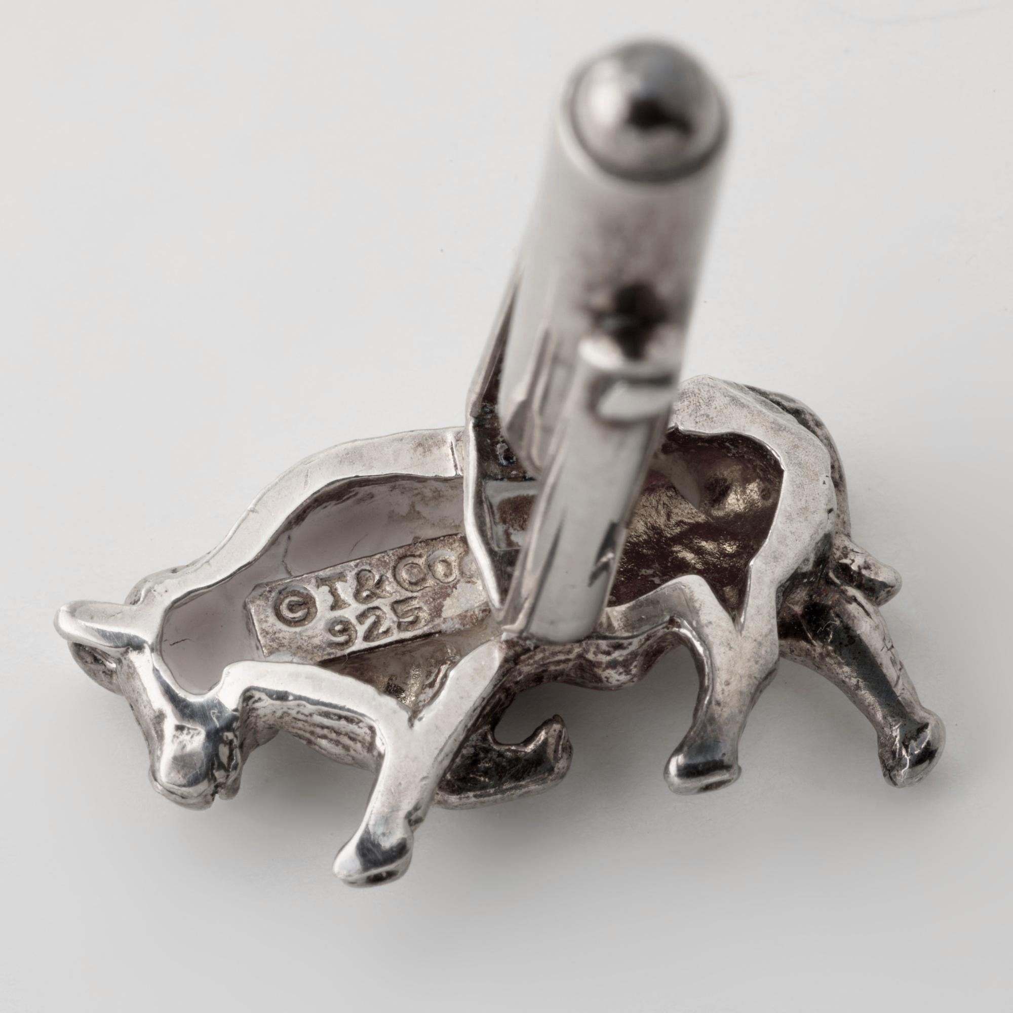 Contemporary Tiffany Co VIntage Bear and Bull Sterling Silver One Inch Cufflinks 