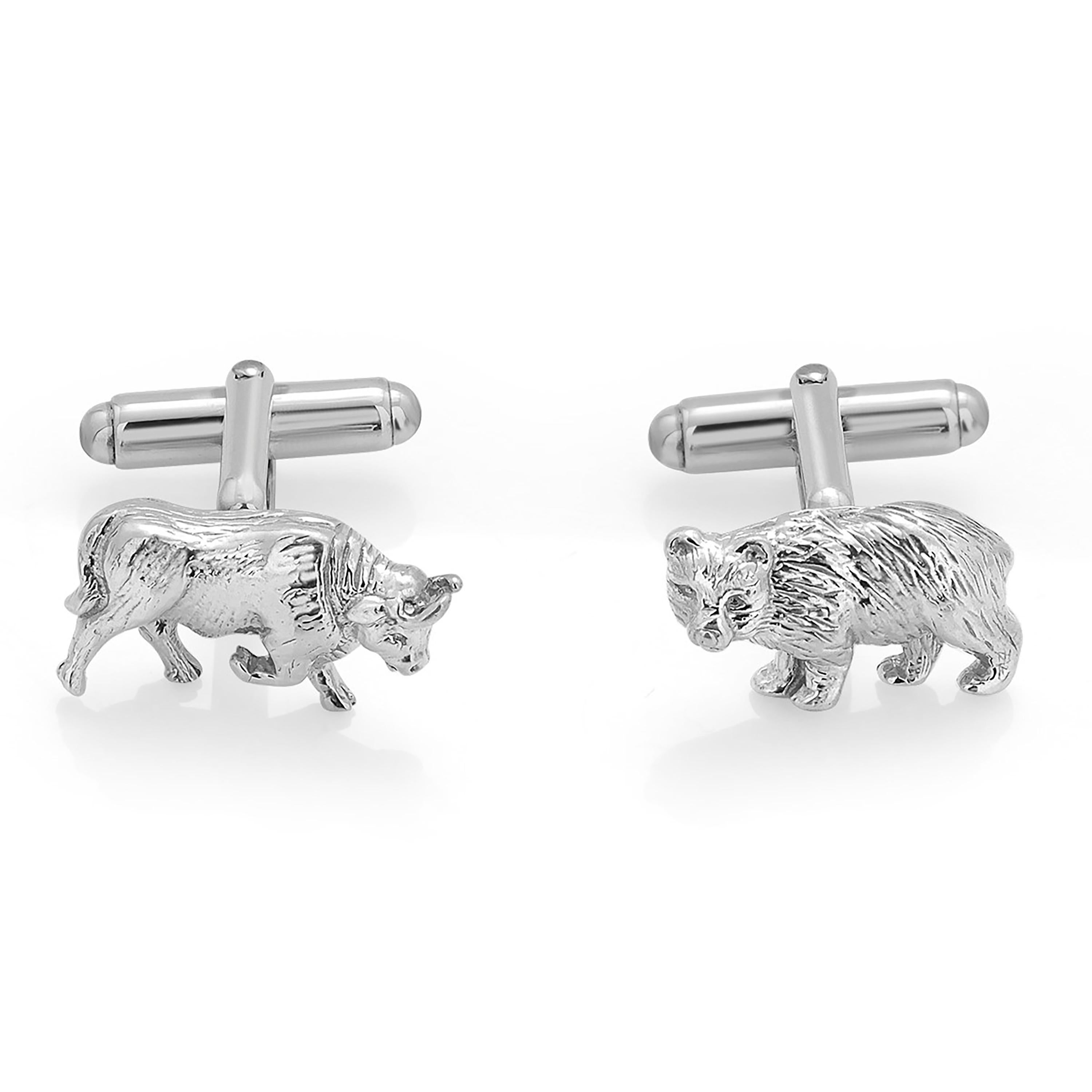 Women's or Men's Tiffany Co VIntage Bear and Bull Sterling Silver One Inch Cufflinks 