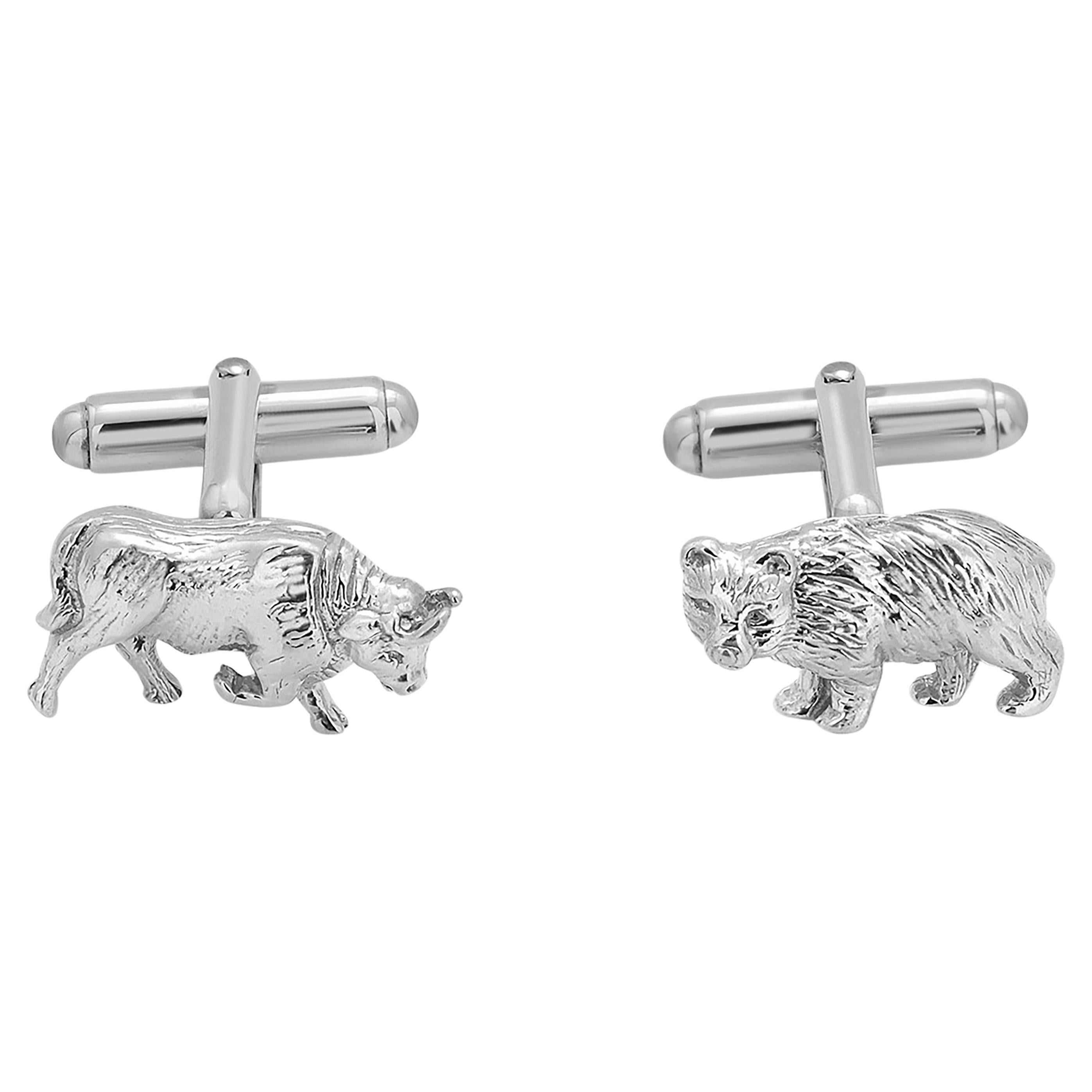 Tiffany Co VIntage Bear and Bull Sterling Silver One Inch Cufflinks 