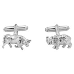 Tiffany Co VIntage Bear and Bull Sterling Silver One Inch Cufflinks 