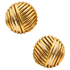 Tiffany & Co. Vintage Bombe Buttons Geometric Earrings In Solid 18Kt Yellow Gold