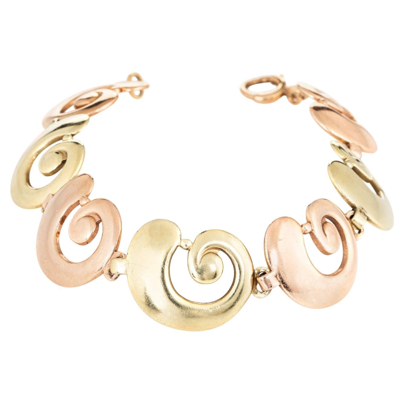 Tiffany & Co. Vintage Bracelet 14k Rose & Yellow Gold Swirl Snail Shell Signed For Sale