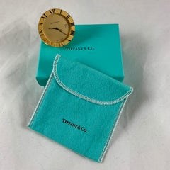 Tiffany & Co. Vintage Brass Atlas Travel Alarm Clock with Sleeper Pouch and Box