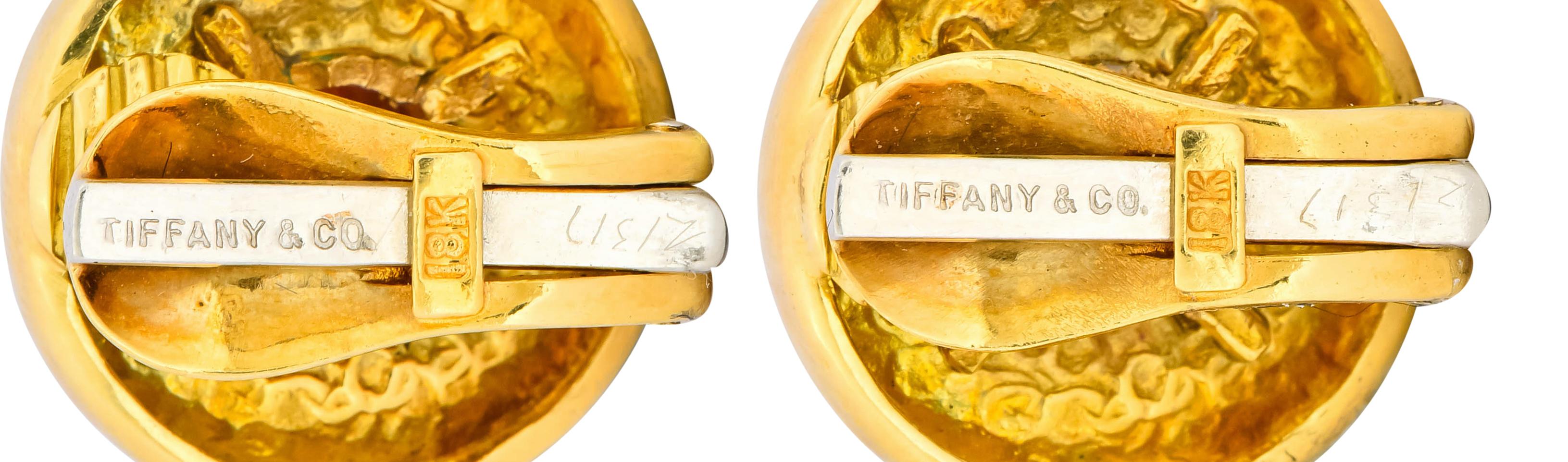 Tiffany & Co. Vintage Carnelian Chrysoprase Circular Cabochon Ear-Clip Earrings 1