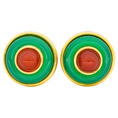 Tiffany & Co. Vintage Carnelian Chrysoprase Circular Cabochon Ear-Clip Earrings