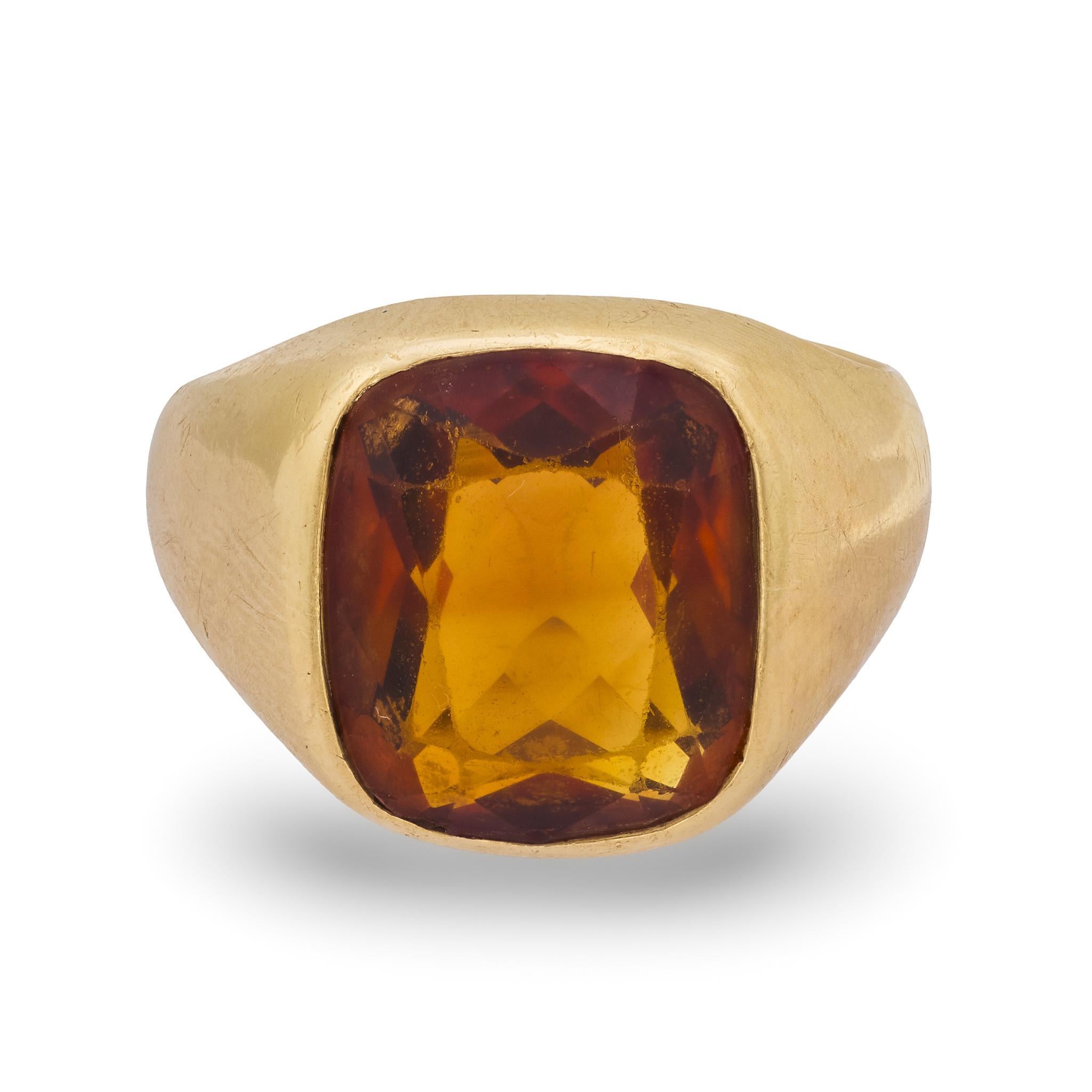 Tiffany & Co Vintage Citrin 14k Gelbgold Lünettenring (Zeitgenössisch) im Angebot