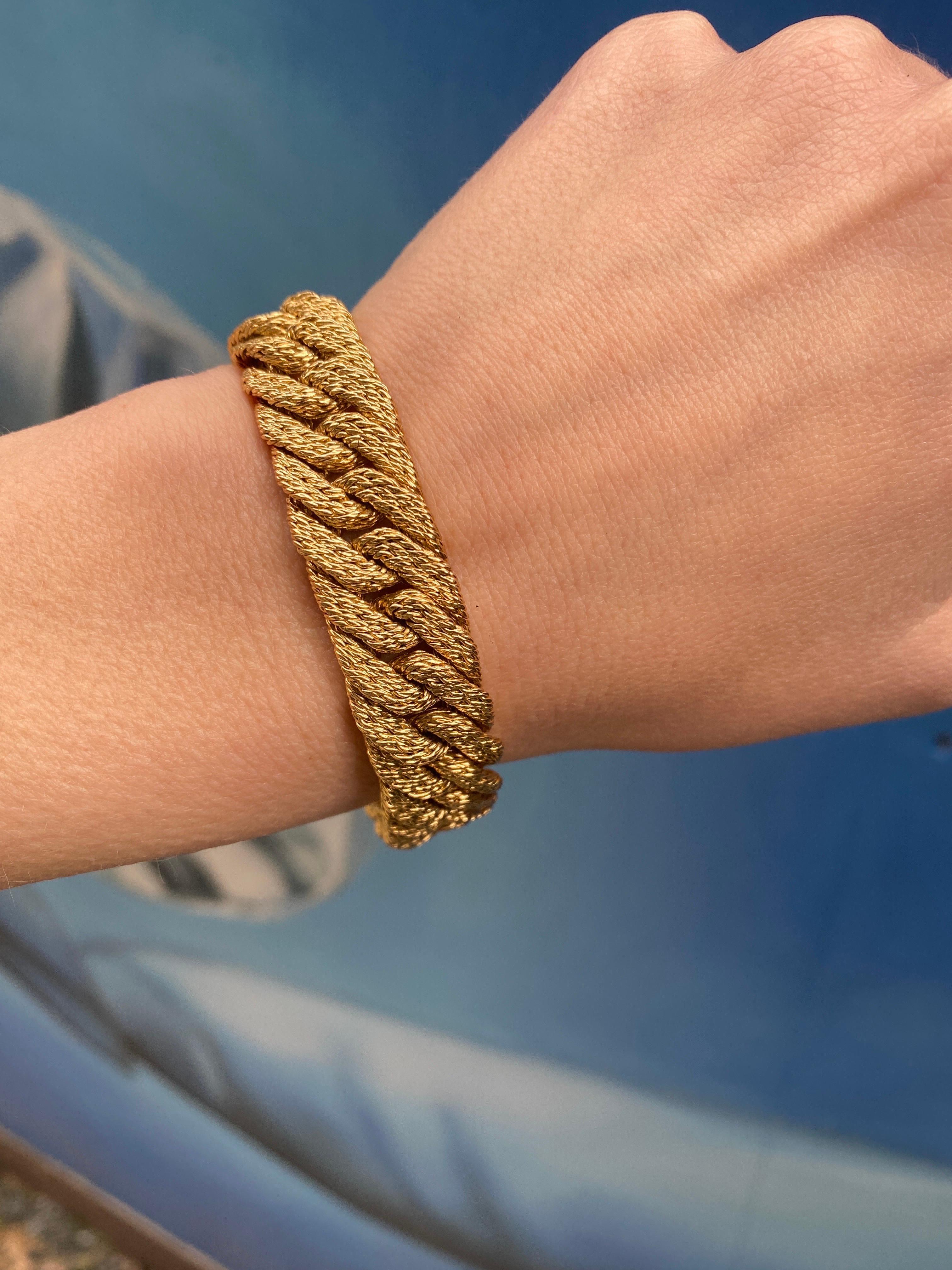Tiffany & Co. Vintage Cuban Style Braided 18 Karat Yellow Gold Bracelet In Excellent Condition In Houston, TX