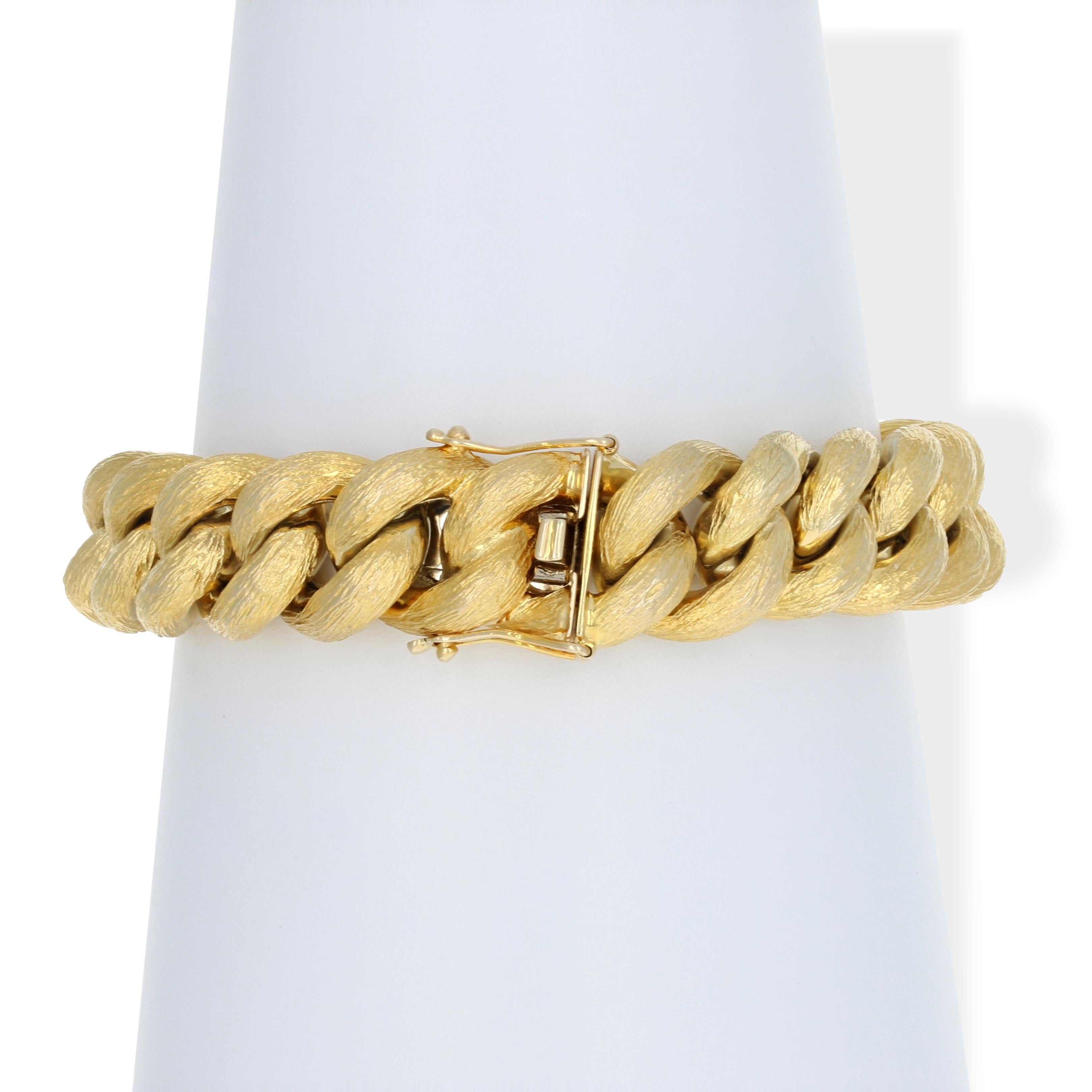 Tiffany & Co. Vintage Curb Chain Bracelet, 14 Karat Yellow Gold Brushed Finish In Excellent Condition In Greensboro, NC