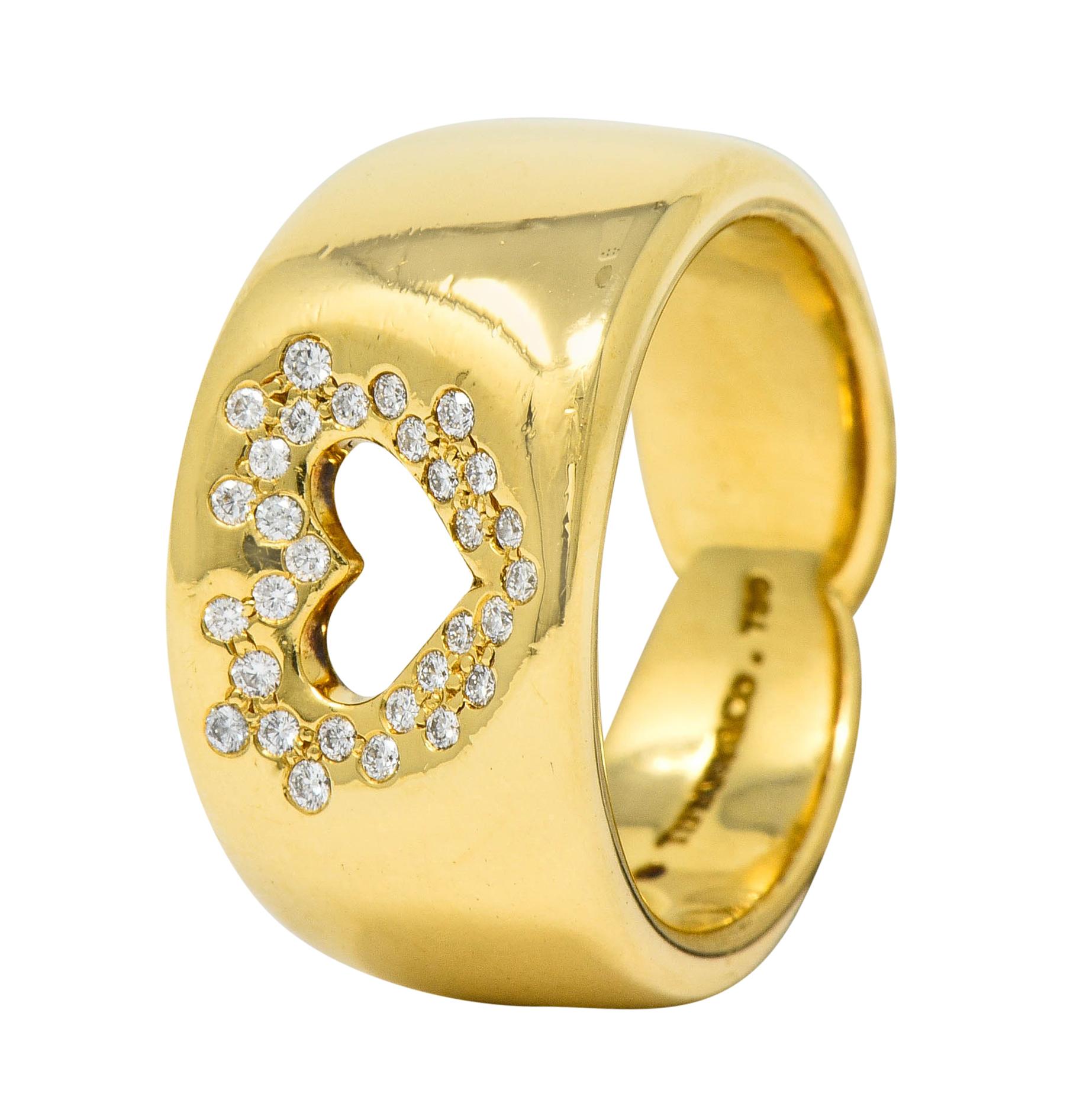 Women's or Men's Tiffany & Co. Vintage Diamond 18 Karat Gold Open Heart Band Ring