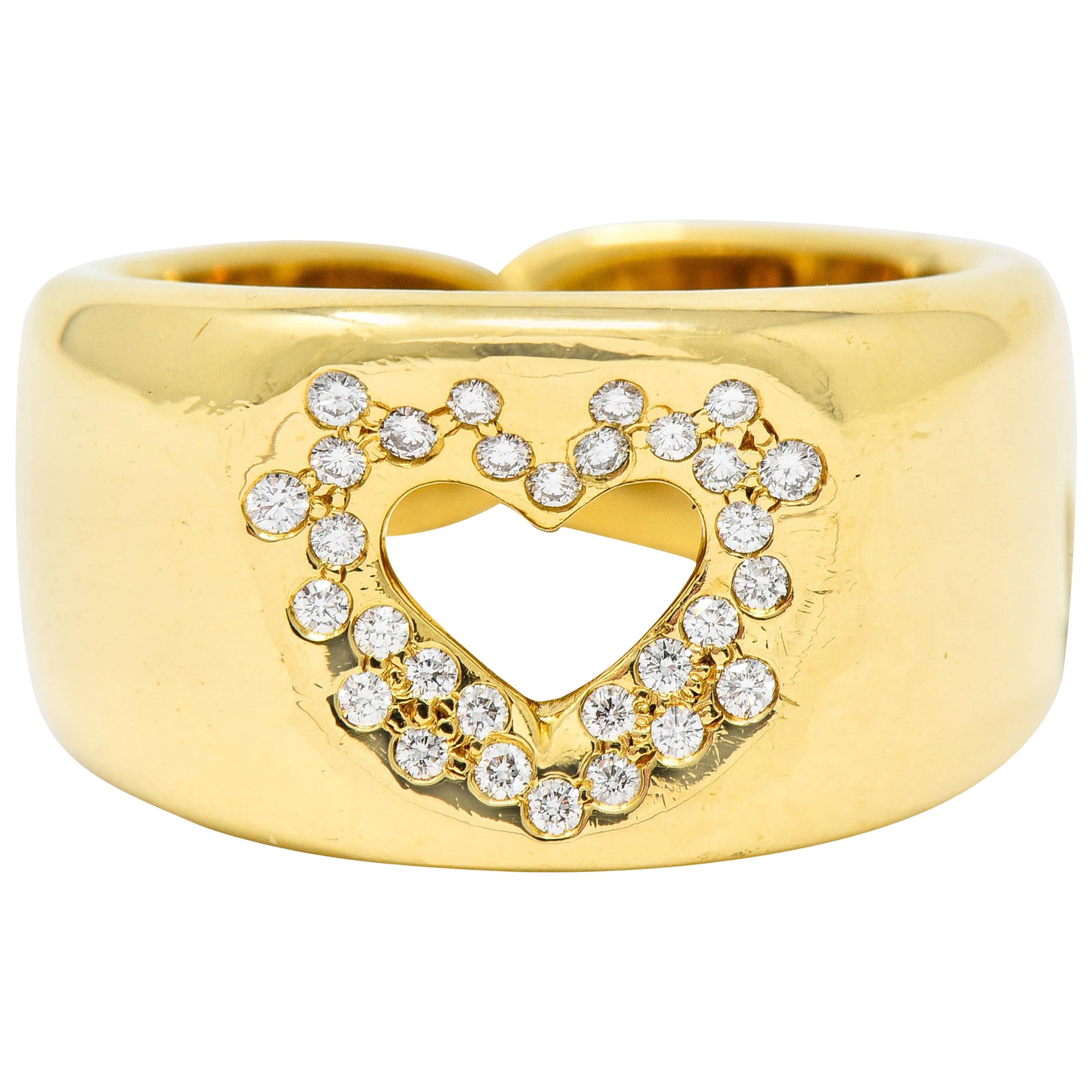 Tiffany & Co. Vintage Diamond 18 Karat Gold Open Heart Band Ring
