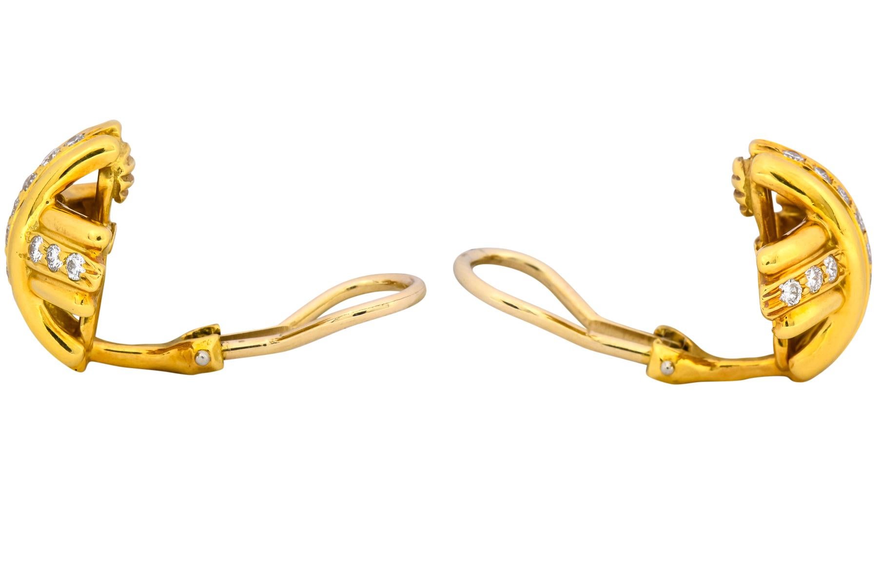 Round Cut Tiffany & Co. Vintage Diamond 18 Karat Gold Signature X Ear-Clips Earrings