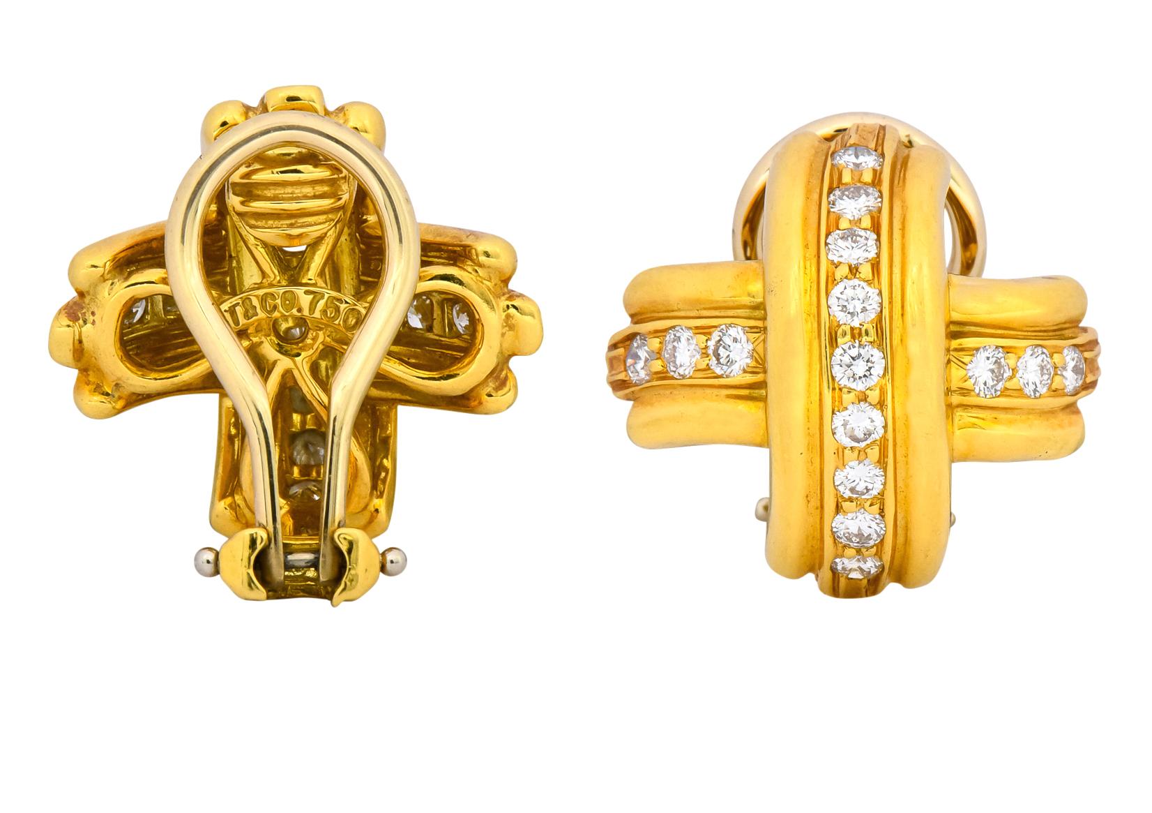 Women's or Men's Tiffany & Co. Vintage Diamond 18 Karat Gold Signature X Ear-Clips Earrings