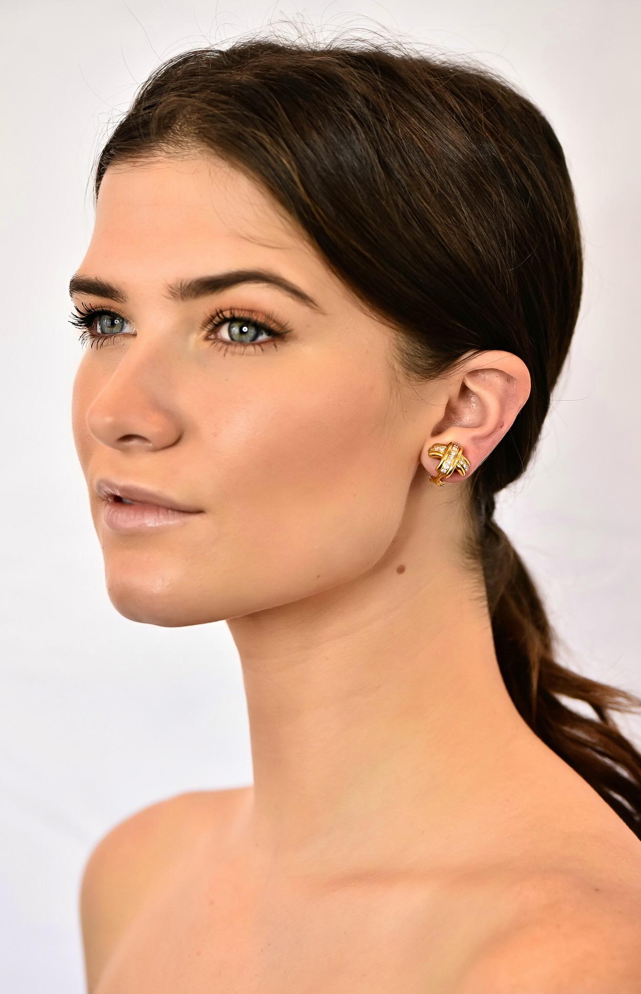 Tiffany & Co. Vintage Diamond 18 Karat Gold Signature X Ear-Clips Earrings 1