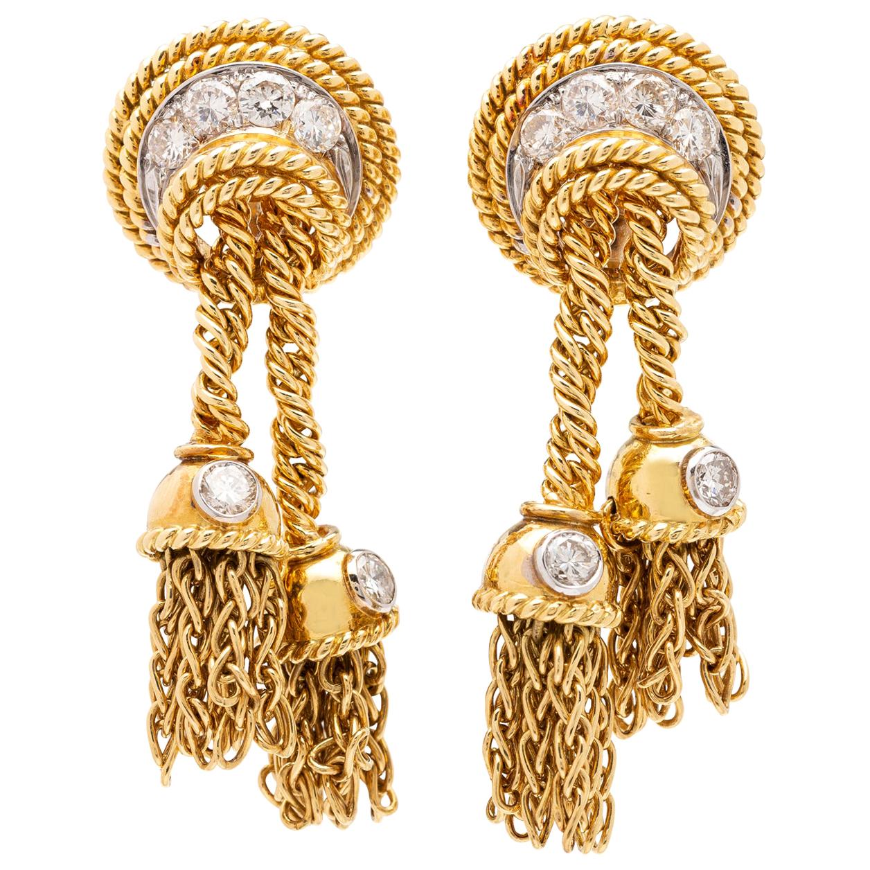 Tiffany & Co. Vintage Diamond 18 Karat Gold Tassel Earrings