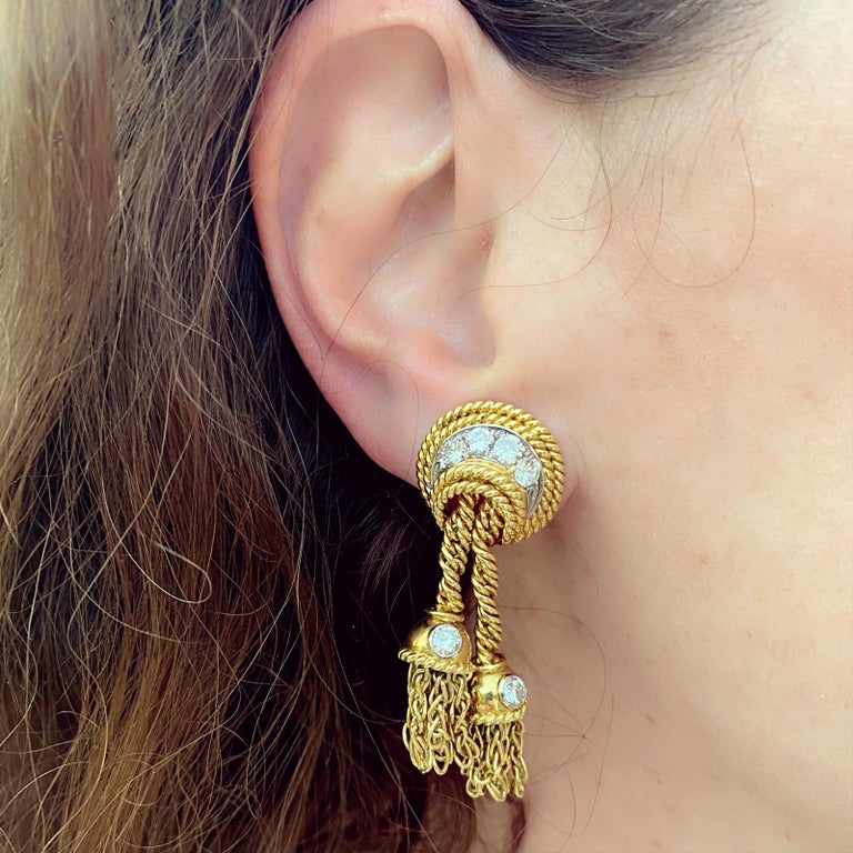 Tiffany and Vintage Diamond 18 Karat Gold Tassel Earrings at