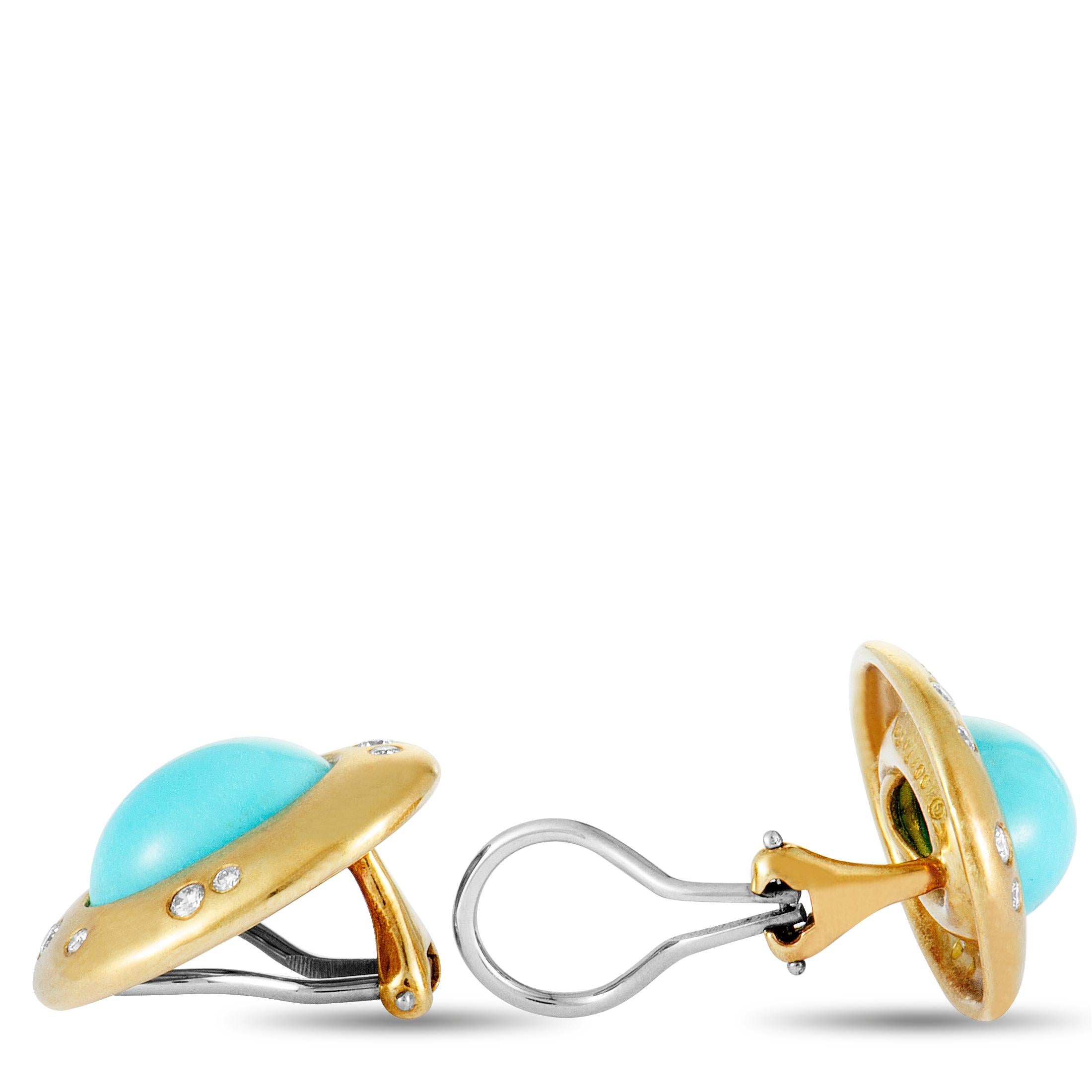 Tiffany & Co. Vintage Diamond and Turquoise Yellow Gold Clip-On Earrings In Excellent Condition In Southampton, PA