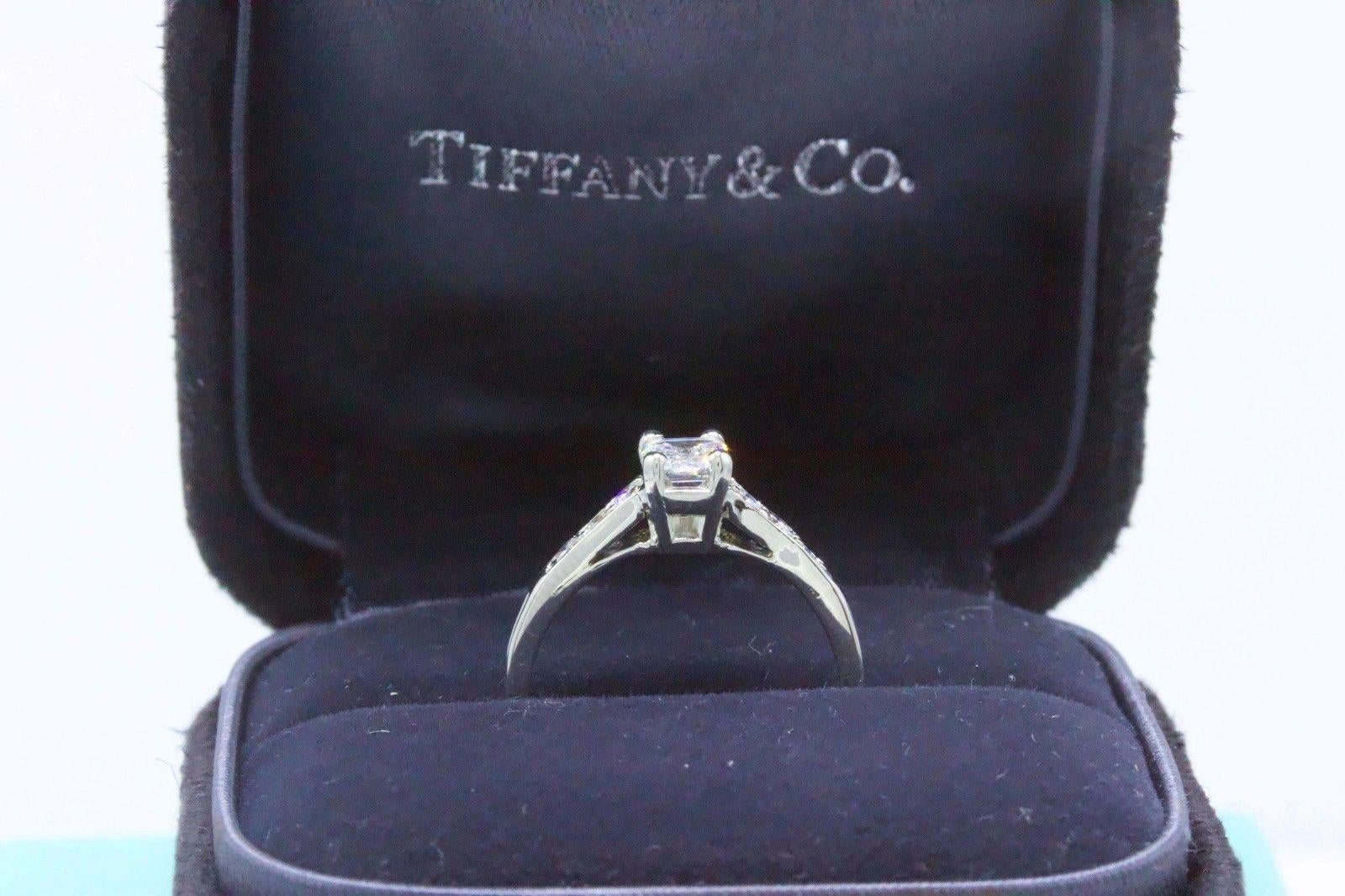 Tiffany & Co Vintage Diamond Engagement Ring Emerald & Rounds 0.69 TCW Platinum  5