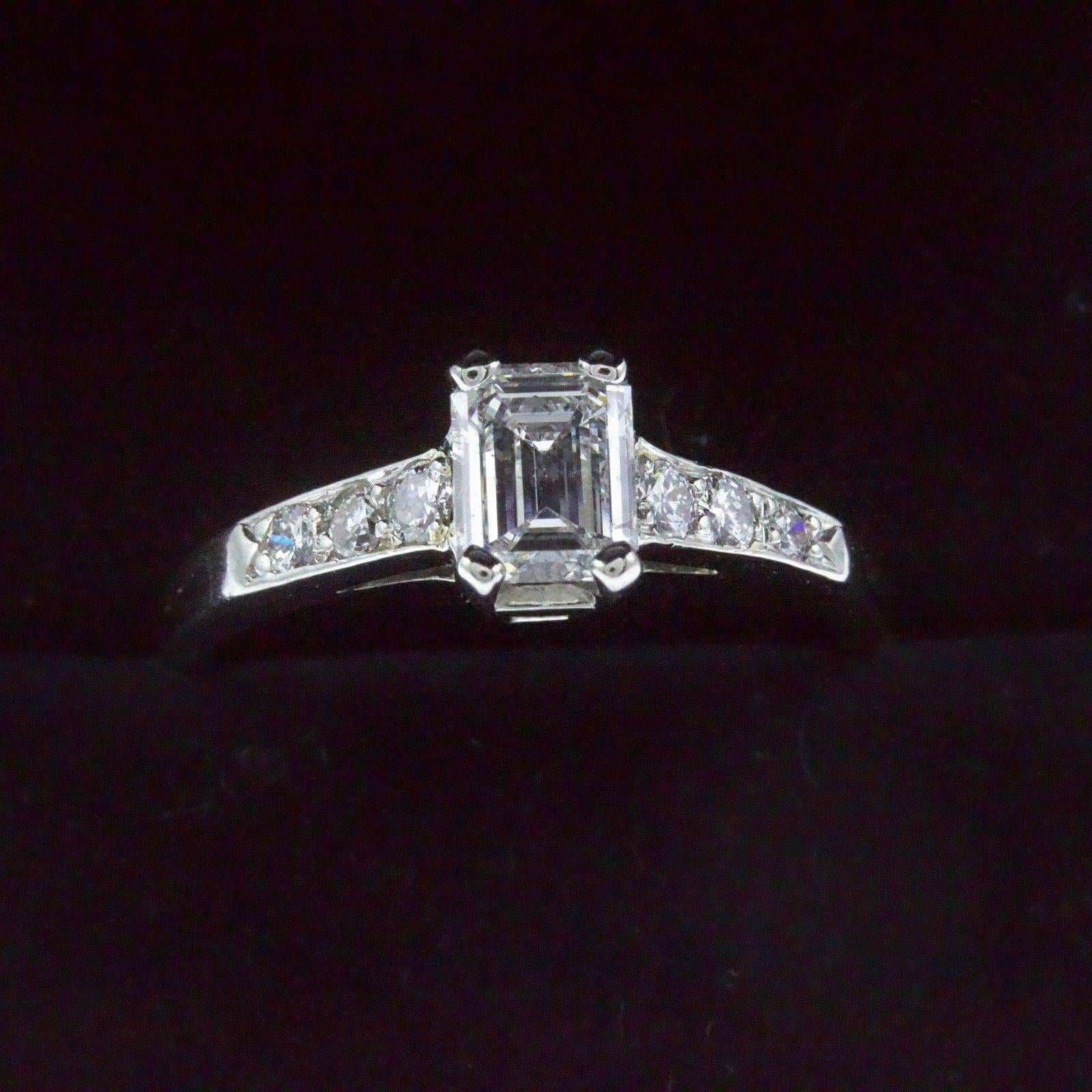 Tiffany & Co Vintage Diamond Engagement Ring Emerald & Rounds 0.69 TCW Platinum  6