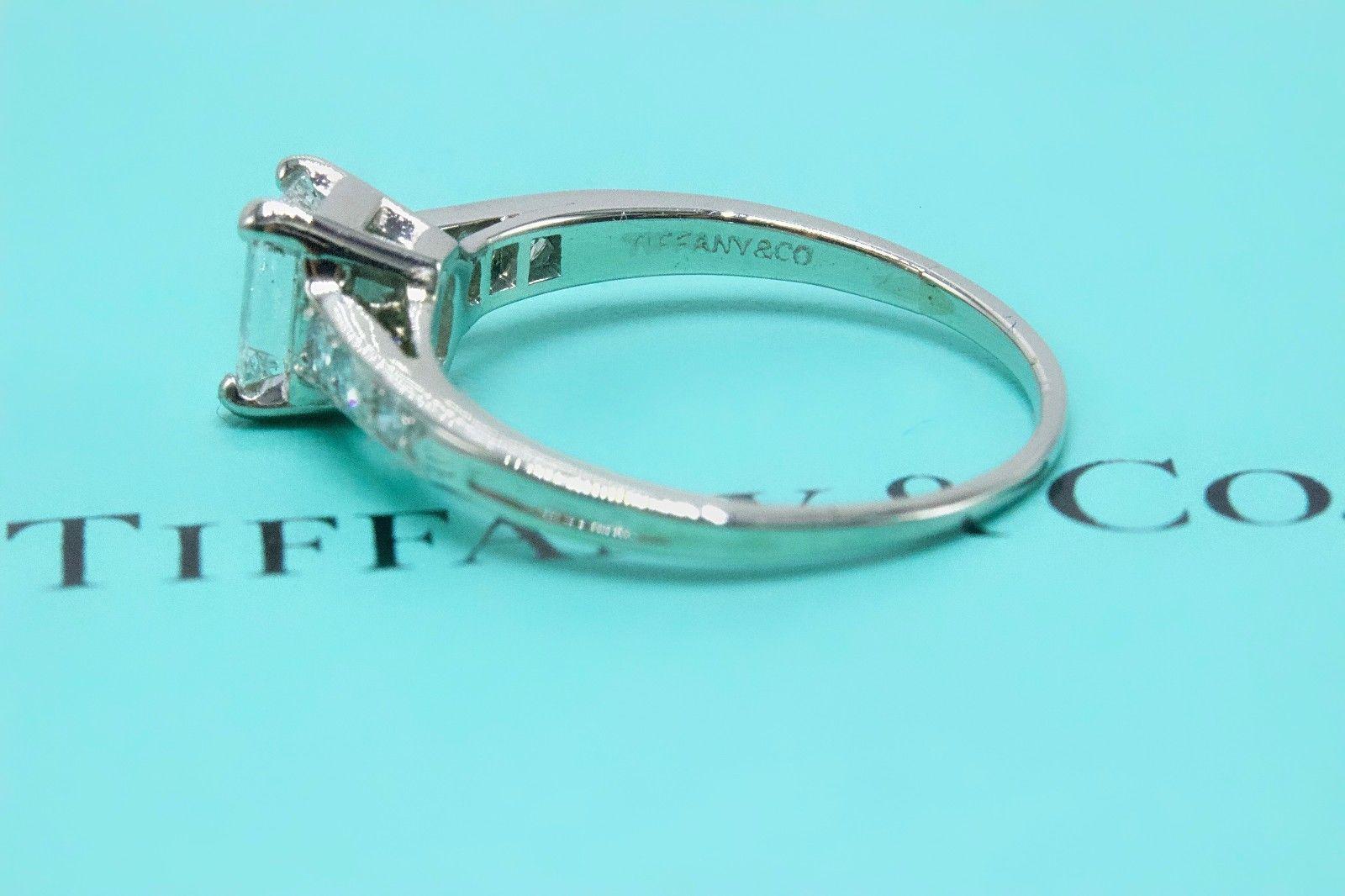 Tiffany & Co Vintage Diamond Engagement Ring Emerald & Rounds 0.69 TCW Platinum  In Excellent Condition In San Diego, CA