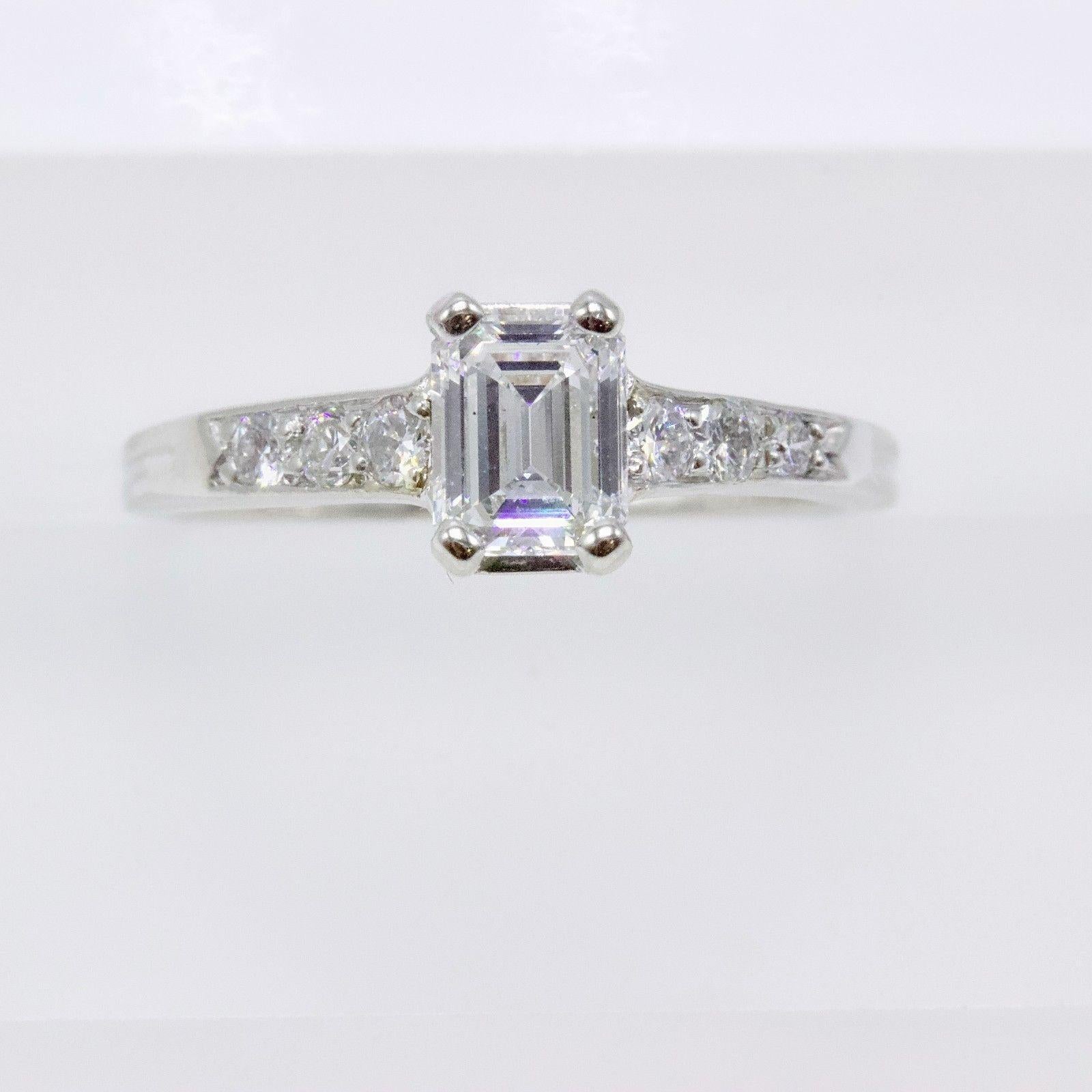 Tiffany & Co Vintage Diamond Engagement Ring Emerald & Rounds 0.69 TCW Platinum  1