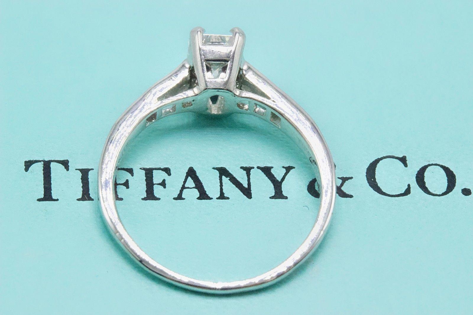 Tiffany & Co Vintage Diamond Engagement Ring Emerald & Rounds 0.69 TCW Platinum  2