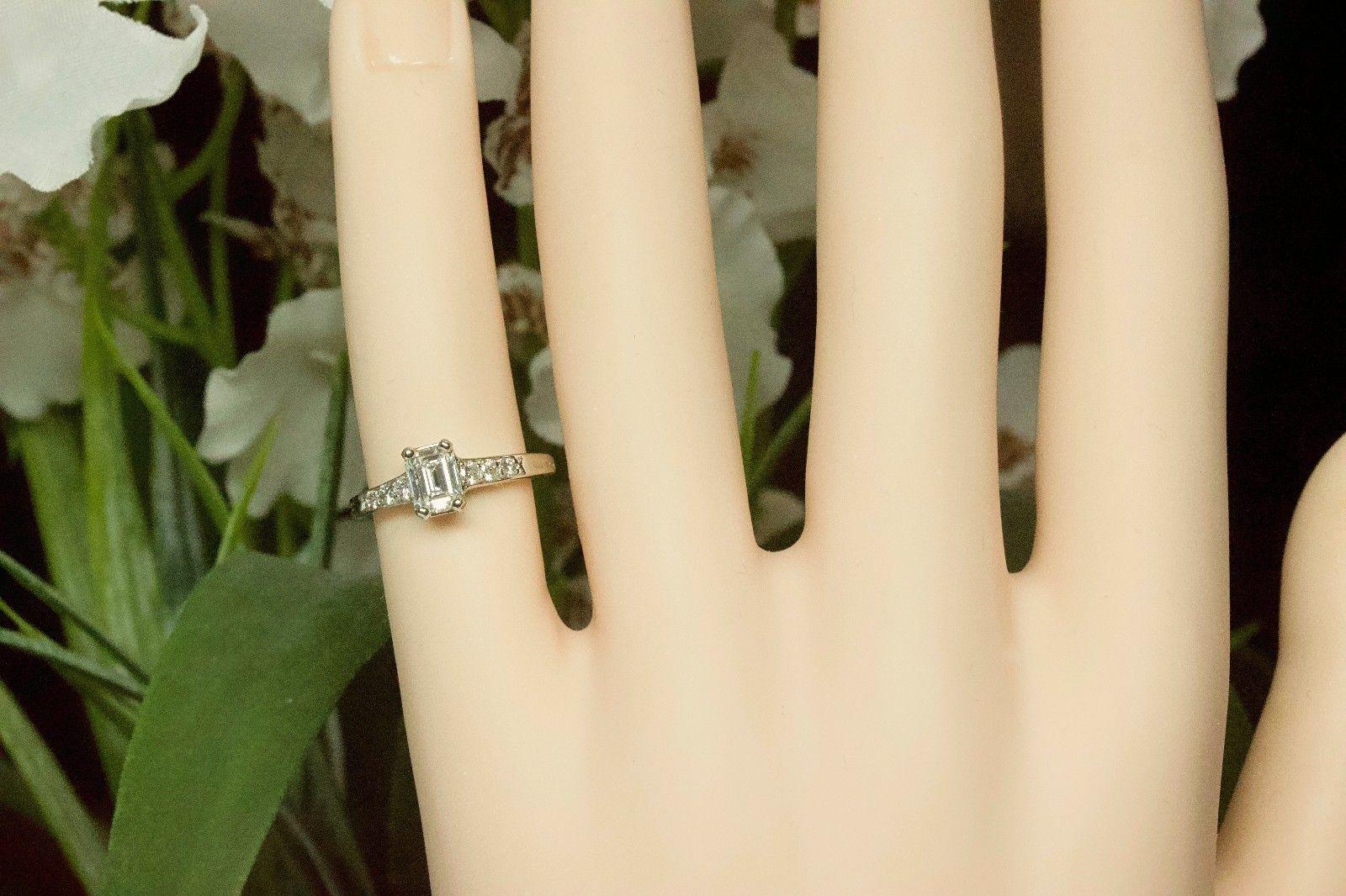 Tiffany & Co Vintage Diamond Engagement Ring Emerald & Rounds 0.69 TCW Platinum  3
