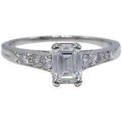Tiffany & Co Vintage Diamond Engagement Ring Emerald & Rounds 0.69 TCW Platinum 