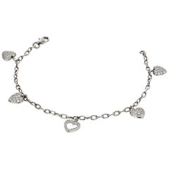 Tiffany & Co Vintage Diamond Heart Chain Charm Platinum Bracelet