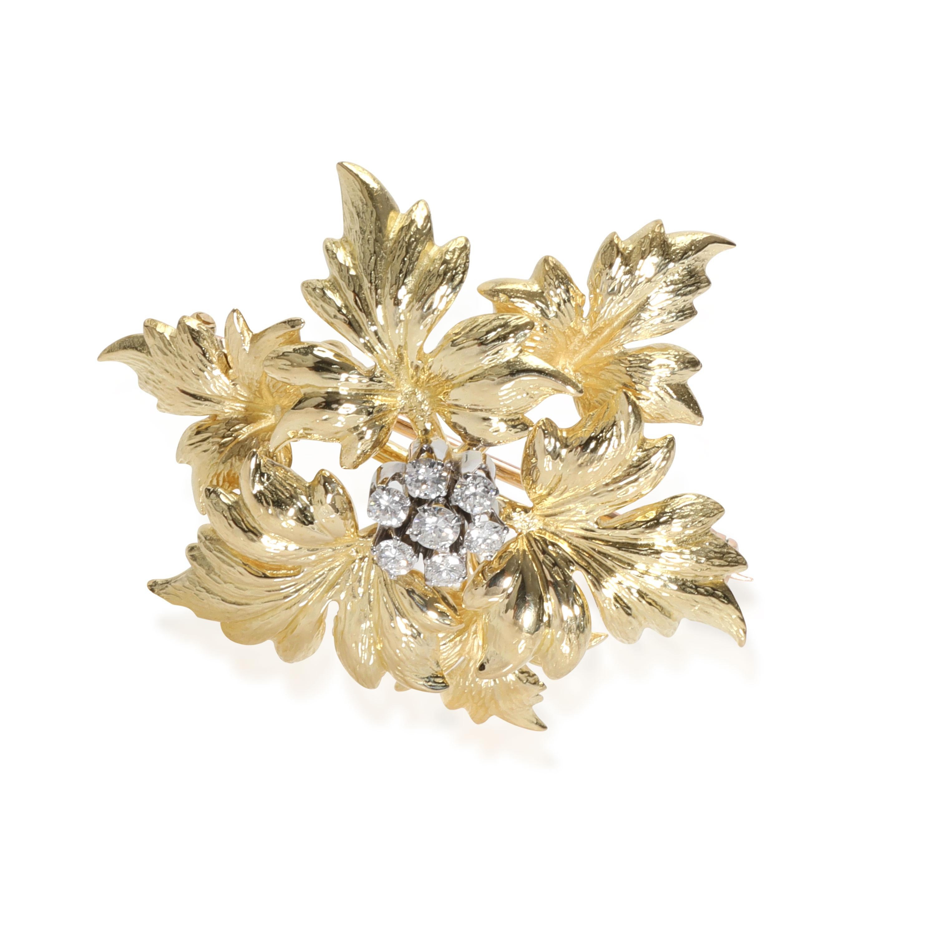 Tiffany & Co. Vintage Diamond Leaf Brooch in 18k Yellow Gold 0.15 Ctw In Excellent Condition In New York, NY