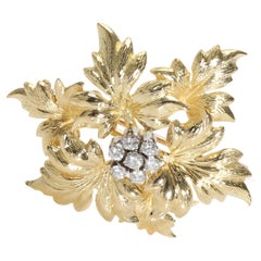 Tiffany & Co. Vintage Diamond Leaf Brooch in 18k Yellow Gold 0.15 Ctw