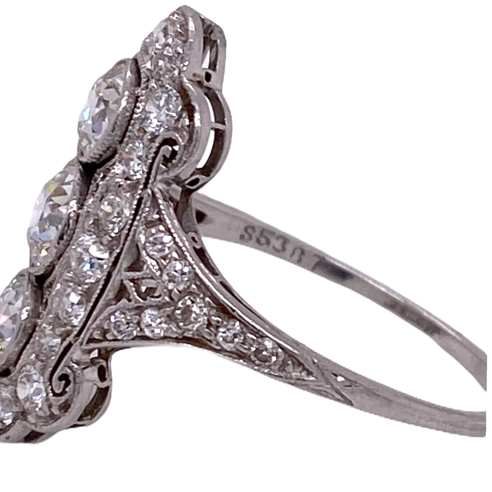 Tiffany & Co. Vintage Diamond Platinum Cocktail Ring Old European Cut Dia In Excellent Condition In Boca Raton, FL