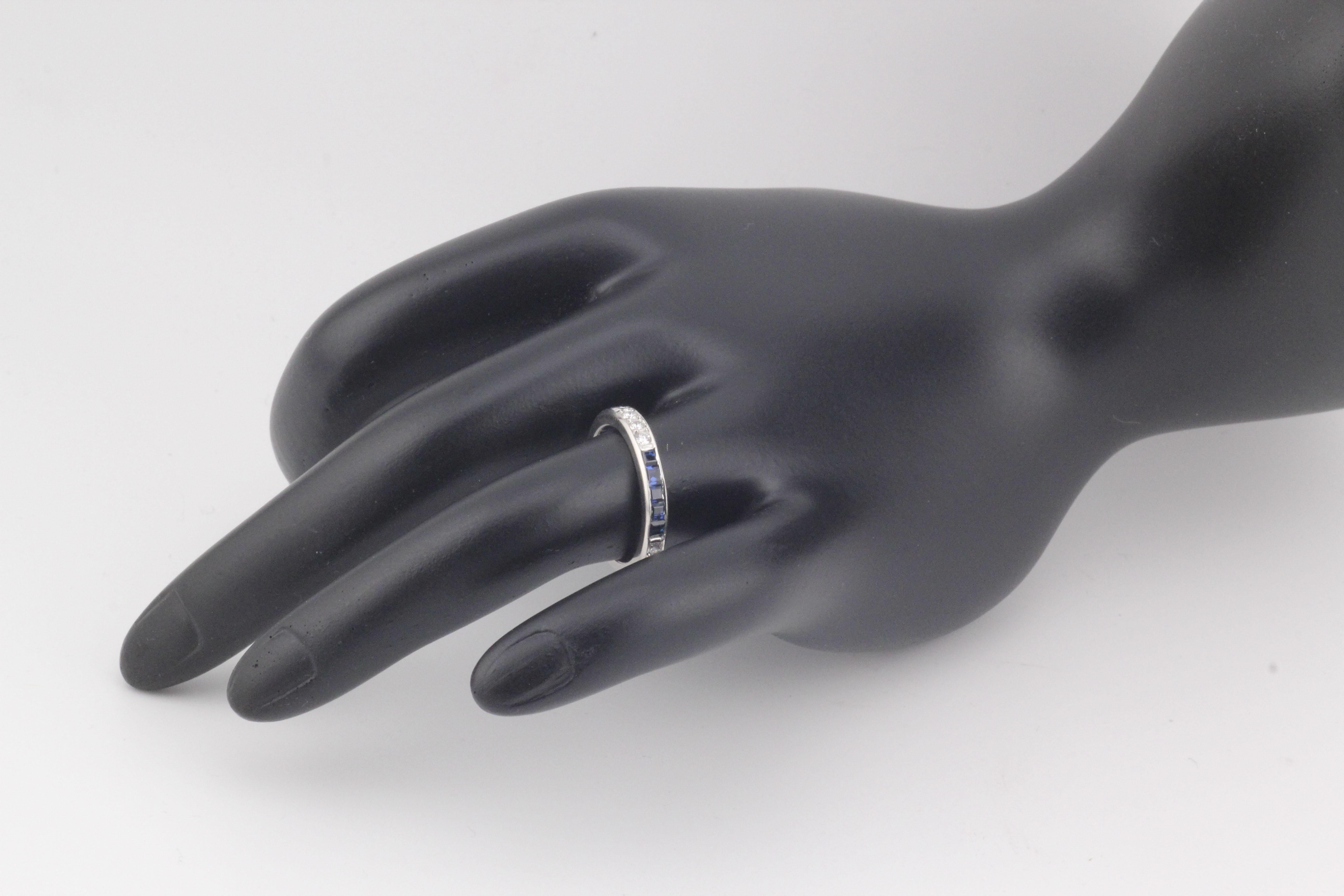 Tiffany & Co. Vintage Diamante Cuadrado Zafiro Platino Anillo de la Eternidad Tamaño 5.75 2