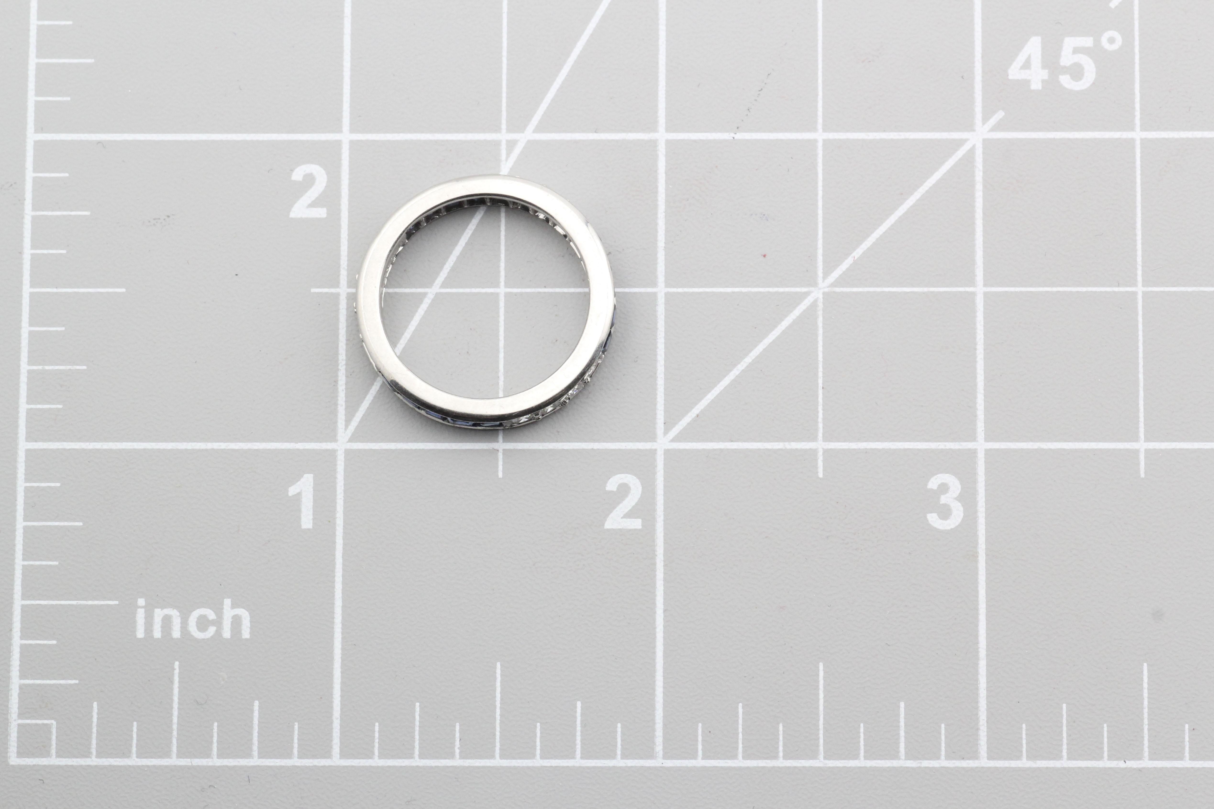 Tiffany & Co. Vintage Diamante Cuadrado Zafiro Platino Anillo de la Eternidad Tamaño 5.75 4