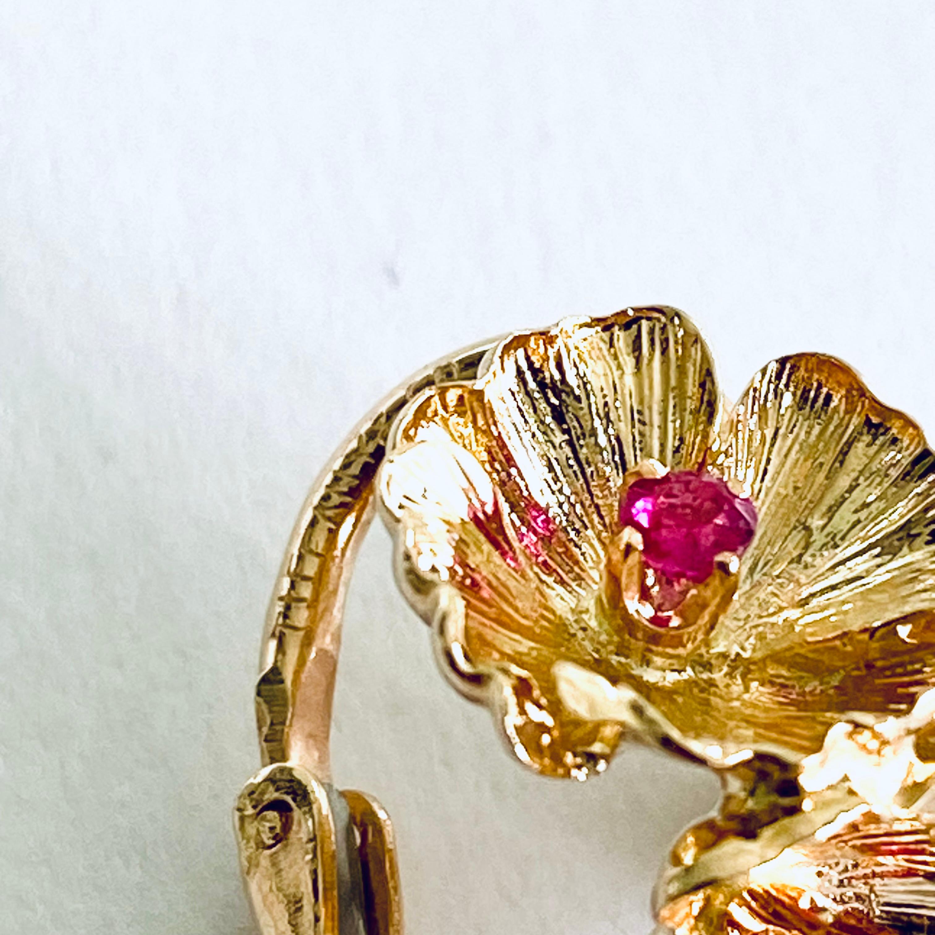 Tiffany Co Vintage Dogwood Blossoms Ruby Yellow Gold 0.80 Inch #1076 Earrings 5