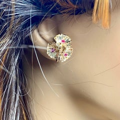 Tiffany Co Vintage Dogwood Blossoms Ruby Yellow Gold 0.80 Inch #1076 Earrings