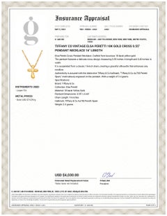 Tiffany Co Vintage Elsa Peretti 18K Gold Cross 0.55" Pendant Necklace 16" Length