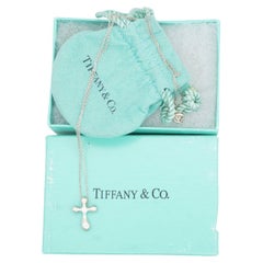 Tiffany & Co Vintage Elsa Peretti Cross Water Drop Glow Silver Pendant Necklace