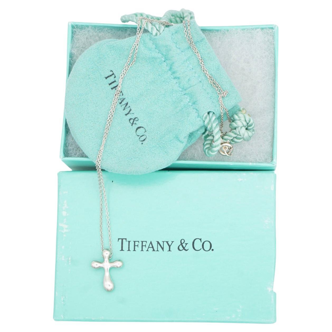 Tiffany & Co Vintage Elsa Peretti Iconic Cross Water Drop Silver Necklace For Sale