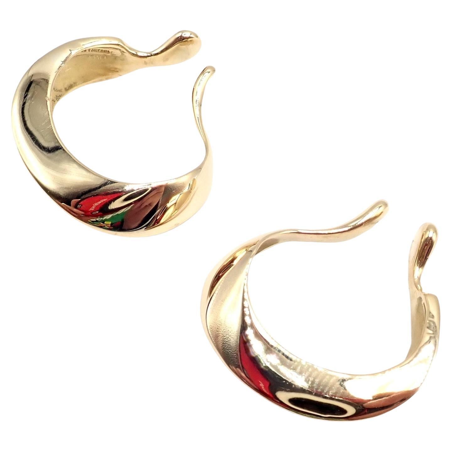 Tiffany 
Co Vintage Elsa Peretti Lily Lobe Hoop Yellow Gold Earrings