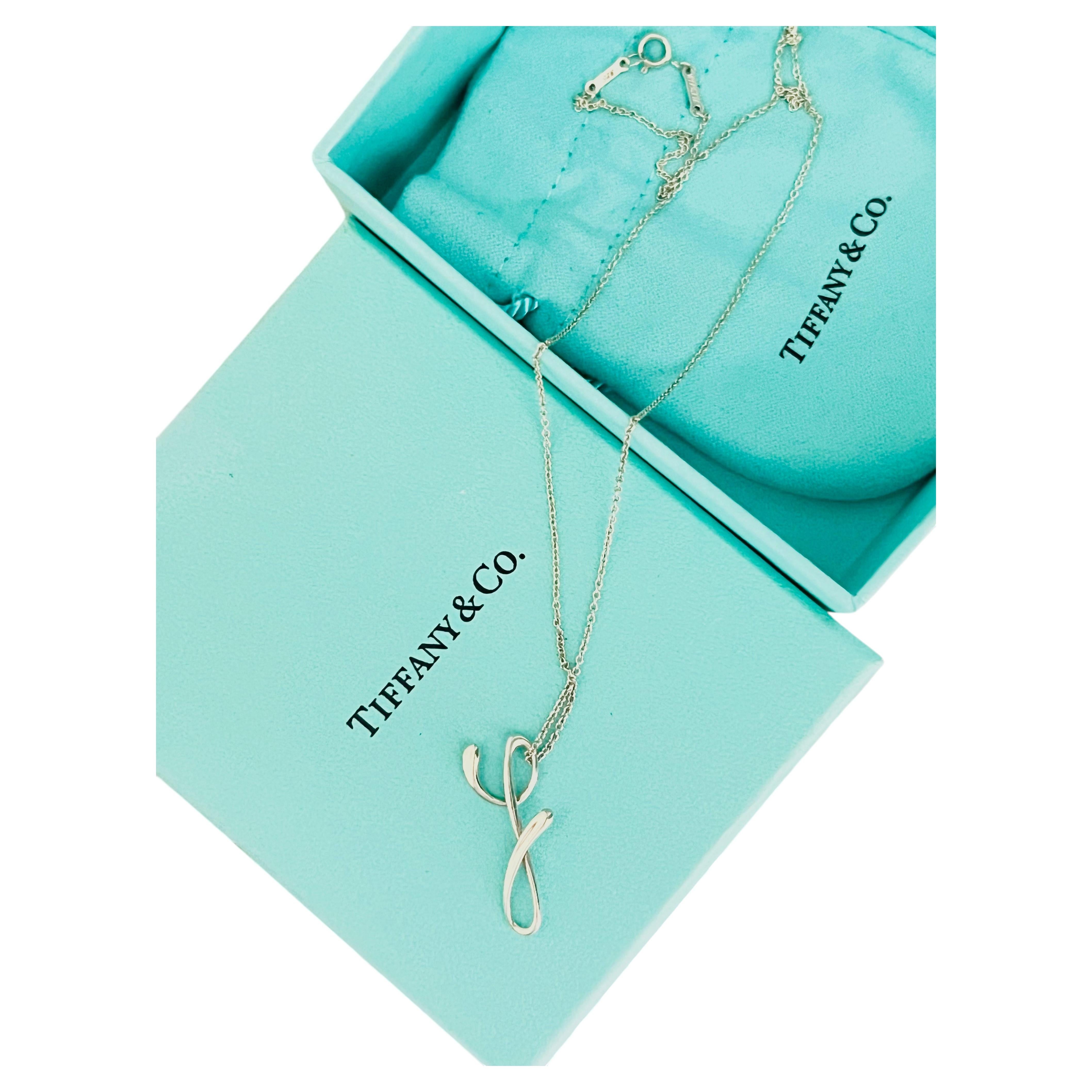 Tiffany & Co Vintage Elsa Peretti Silver Initial Alphabet Y Pendant Necklace For Sale
