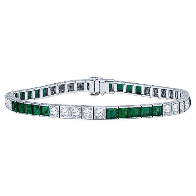 Tiffany & Co. Bracelet tennis vintage en platine avec émeraudes et diamants